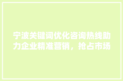 宁波关键词优化咨询热线助力企业精准营销，抢占市场先机_宁波关键词优化咨询热线