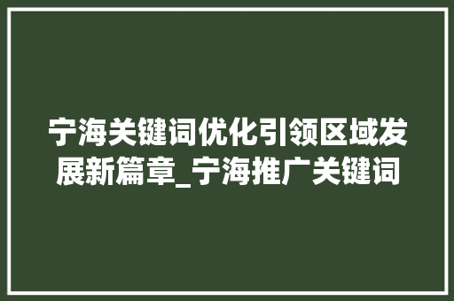 宁海关键词优化引领区域发展新篇章_宁海推广关键词优化