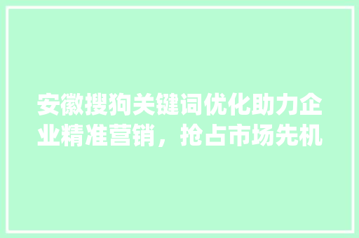 安徽搜狗关键词优化助力企业精准营销，抢占市场先机_安徽搜狗关键词优化
