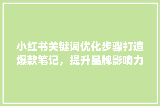 小红书关键词优化步骤打造爆款笔记，提升品牌影响力_小红书关键词优化步骤