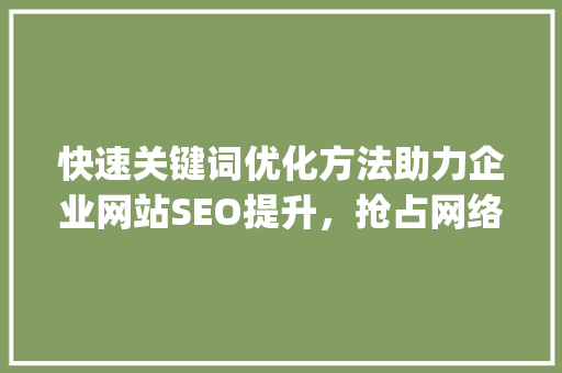 快速关键词优化方法助力企业网站SEO提升，抢占网络市场先机_快速关键词优化的方法
