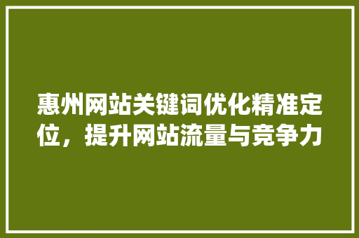 惠州网站关键词优化精准定位，提升网站流量与竞争力_惠州网站关键词优化方法