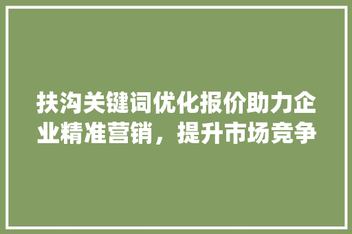 扶沟关键词优化报价助力企业精准营销，提升市场竞争力_扶沟关键词优化报价