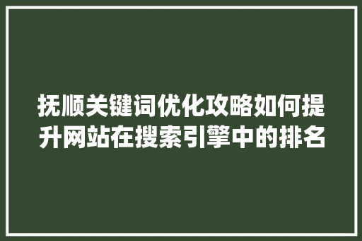 抚顺关键词优化攻略如何提升网站在搜索引擎中的排名_抚顺关键词优化怎么操作