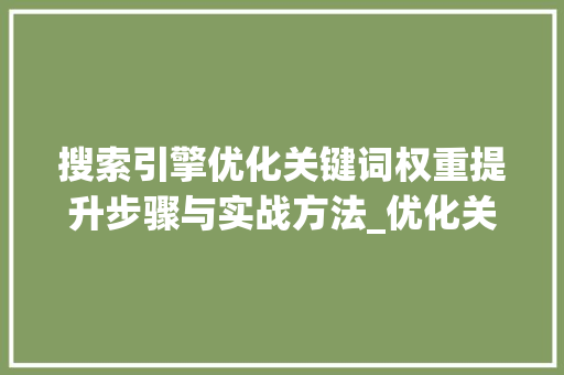 搜索引擎优化关键词权重提升步骤与实战方法_优化关键词提高权重