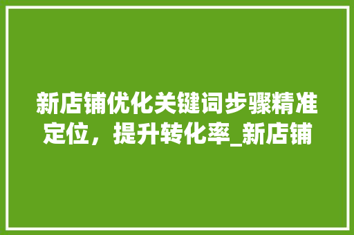 新店铺优化关键词步骤精准定位，提升转化率_新店铺优化关键词
