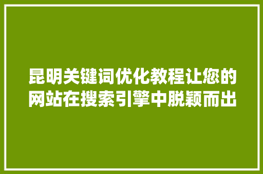 昆明关键词优化教程让您的网站在搜索引擎中脱颖而出_昆明关键词优化教程视频
