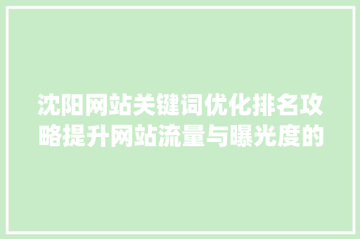 沈阳网站关键词优化排名攻略提升网站流量与曝光度的方法_沈阳网站关键词优化排名