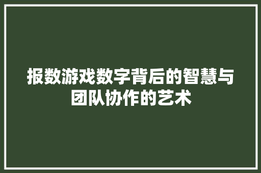 报数游戏数字背后的智慧与团队协作的艺术