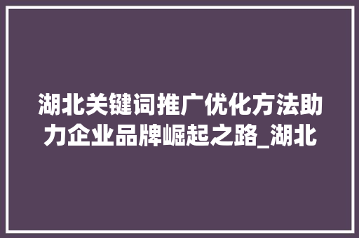 湖北关键词推广优化方法助力企业品牌崛起之路_湖北关键词推广优化方法