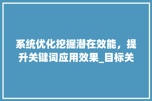 系统优化挖掘潜在效能，提升关键词应用效果_目标关键词的系统优化