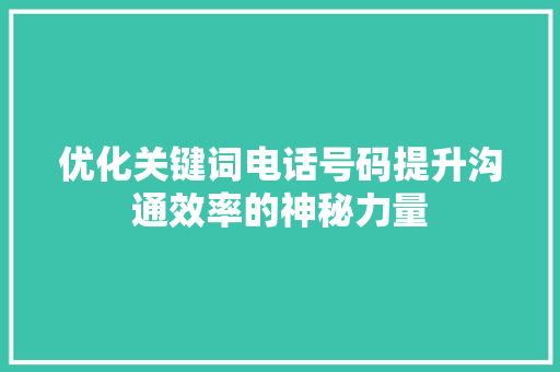 优化关键词电话号码提升沟通效率的神秘力量