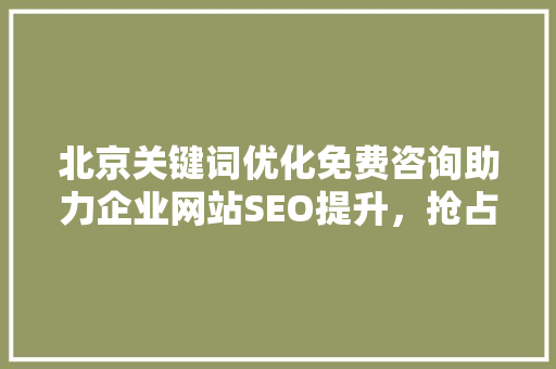 北京关键词优化免费咨询助力企业网站SEO提升，抢占网络市场先机