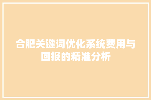 合肥关键词优化系统费用与回报的精准分析