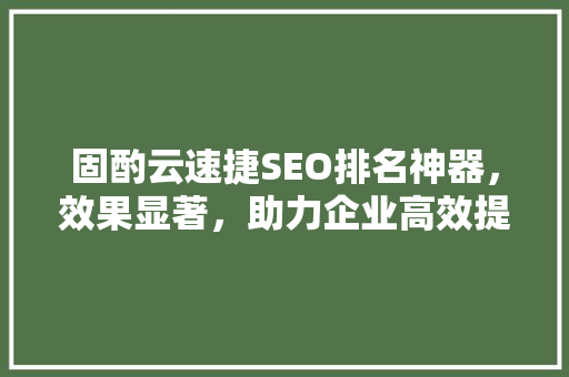 固酌云速捷SEO排名神器，效果显著，助力企业高效提升网络影响力