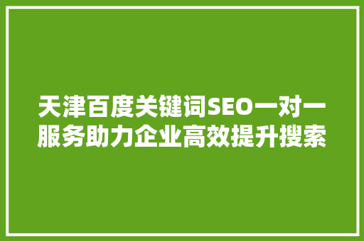 天津百度关键词SEO一对一服务助力企业高效提升搜索引擎排名