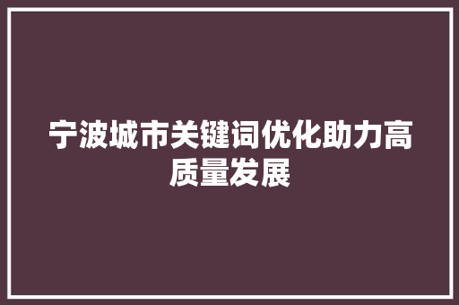 宁波城市关键词优化助力高质量发展