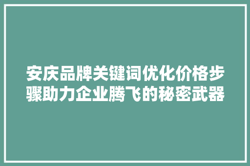 安庆品牌关键词优化价格步骤助力企业腾飞的秘密武器