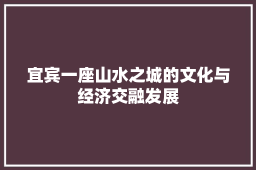 宜宾一座山水之城的文化与经济交融发展