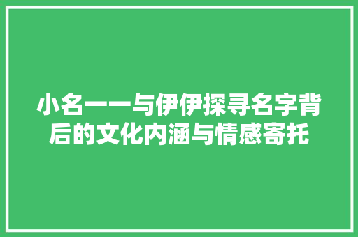 小名一一与伊伊探寻名字背后的文化内涵与情感寄托