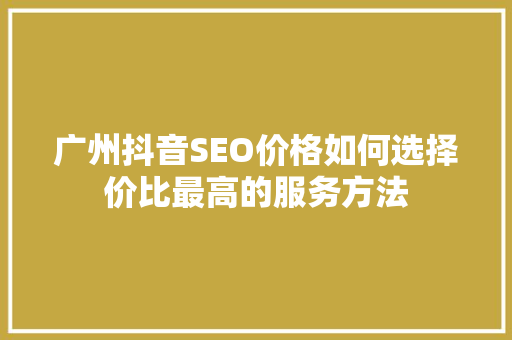 广州抖音SEO价格如何选择价比最高的服务方法