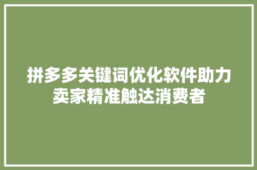 拼多多关键词优化软件助力卖家精准触达消费者