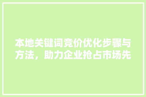 本地关键词竞价优化步骤与方法，助力企业抢占市场先机