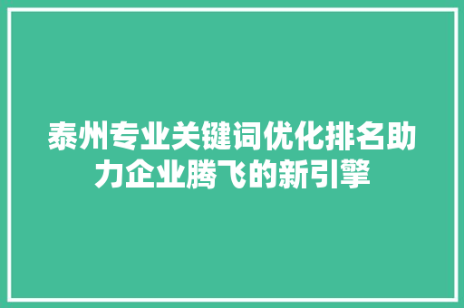 泰州专业关键词优化排名助力企业腾飞的新引擎
