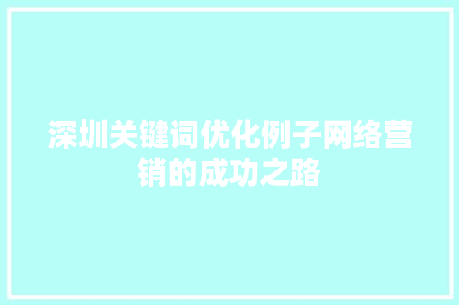 深圳关键词优化例子网络营销的成功之路