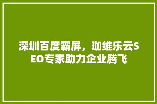 深圳百度霸屏，珈维乐云SEO专家助力企业腾飞