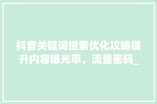 抖音关键词搜索优化攻略提升内容曝光率，流量密码_抖音关键词搜索如何优化