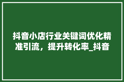抖音小店行业关键词优化精准引流，提升转化率_抖音小店行业关键词优化