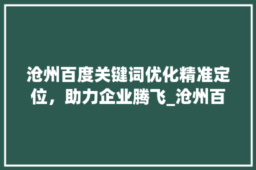 沧州百度关键词优化精准定位，助力企业腾飞_沧州百度关键词优化