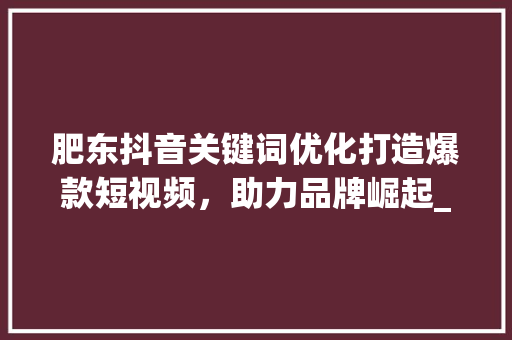肥东抖音关键词优化打造爆款短视频，助力品牌崛起_肥东抖音关键词优化品牌