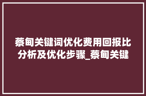 蔡甸关键词优化费用回报比分析及优化步骤_蔡甸关键词优化费用