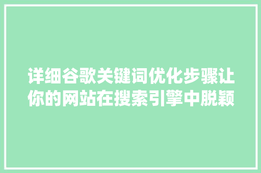 详细谷歌关键词优化步骤让你的网站在搜索引擎中脱颖而出_如何做谷歌关键词优化