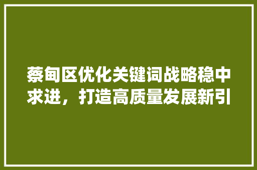 蔡甸区优化关键词战略稳中求进，打造高质量发展新引擎_蔡甸优化关键词稳定