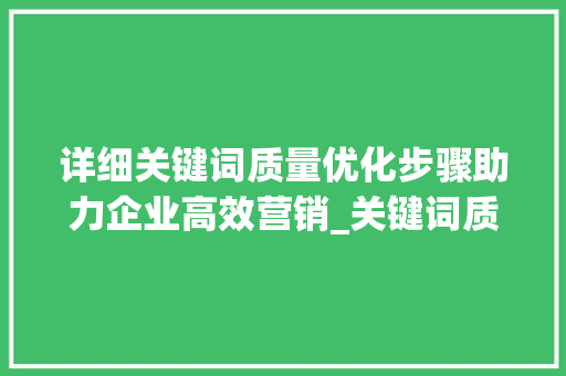 详细关键词质量优化步骤助力企业高效营销_关键词质量优化步骤