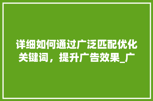 详细如何通过广泛匹配优化关键词，提升广告效果_广泛匹配如何优化关键词