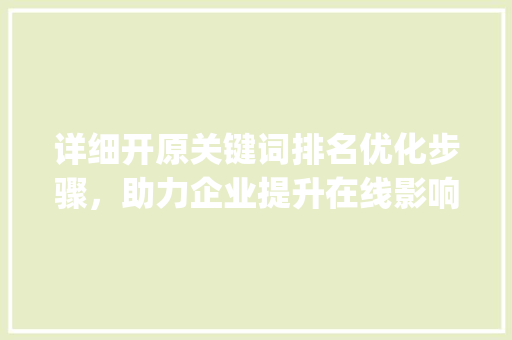 详细开原关键词排名优化步骤，助力企业提升在线影响力_开原关键词排名优化