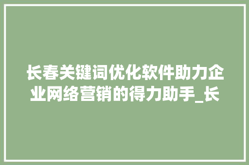 长春关键词优化软件助力企业网络营销的得力助手_长春关键词优化软件