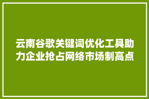 云南谷歌关键词优化工具助力企业抢占网络市场制高点_云南谷歌关键词优化工具