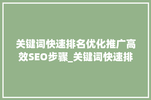 关键词快速排名优化推广高效SEO步骤_关键词快速排名优化推广