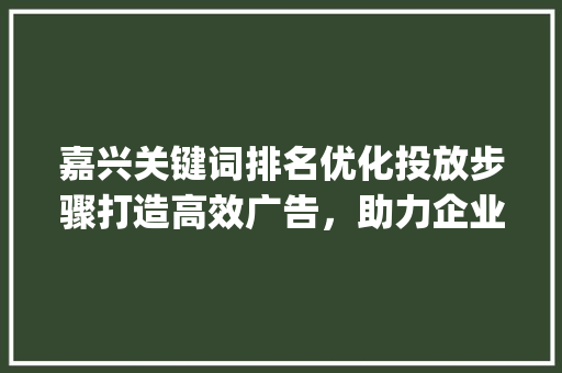 嘉兴关键词排名优化投放步骤打造高效广告，助力企业腾飞_嘉兴关键词排名优化投放
