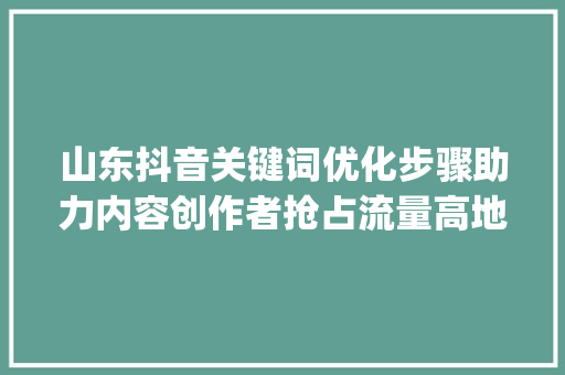山东抖音关键词优化步骤助力内容创作者抢占流量高地_山东抖音关键词优化源码