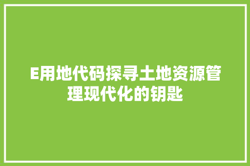 E用地代码探寻土地资源管理现代化的钥匙