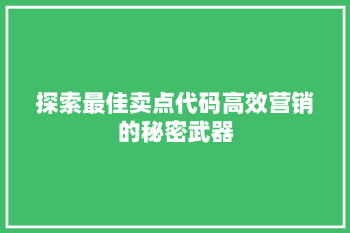 探索最佳卖点代码高效营销的秘密武器