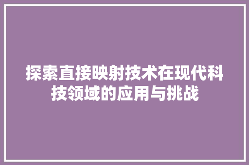 探索直接映射技术在现代科技领域的应用与挑战
