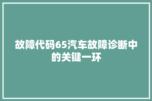故障代码65汽车故障诊断中的关键一环