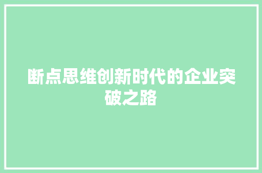 断点思维创新时代的企业突破之路